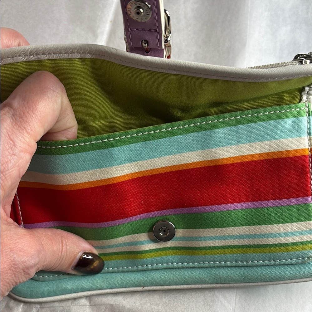 Colorful Coach Hampton Striped Canvas Bag - Picture 5 of 7
